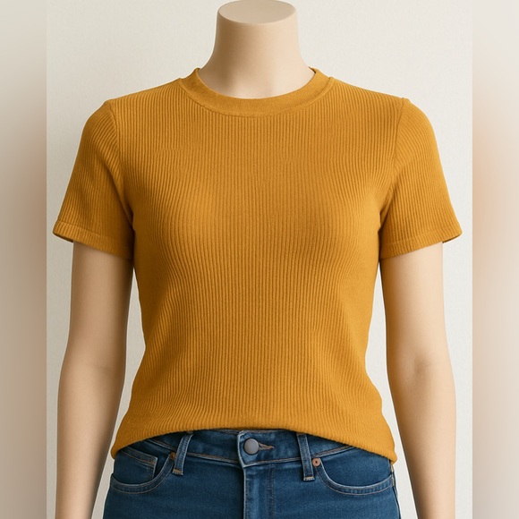 Maeve Anthropologie Mustard Mock Neck Knit Top Women’s XS/S Stretch 21 - Picture 2 of 7